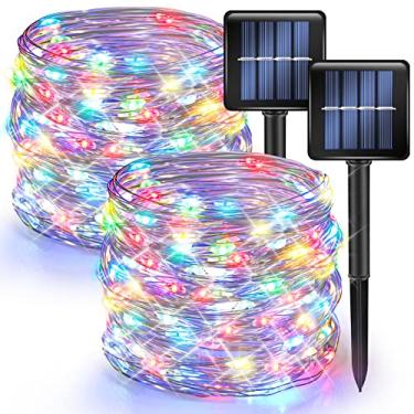 Imagem de Luzes Solares Externas Dazzle Bright, 2 Unidades, 120 LEDs, Multicoloridas, 8 Modos, À Prova D'água, 14m, para Decoração