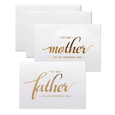 Imagem de Para minha mãe, para o meu pai conjunto de cartões de dia de casamento, da filha, filho, cartões de casamento dourados para os pais, mãe, pai