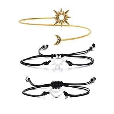 Imagem de YouU 3 peças Estilo Sol Lua Pulseira Ajustável Casal Boho Simples Metal Feminino Bracelete Estrela Lua Punho Aberto Braçadeira Jóias