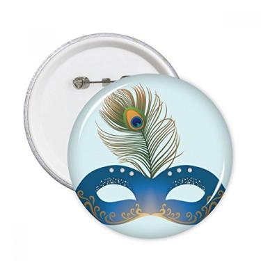 Imagem de Broche redondo de cabeça azul com pena Happy Carnival of Venice com emblema de botão para decoração 5 peças