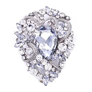 Imagem de LAXPICOL Broche feminino vintage de cristal austríaco elegante flor em formato de lágrima dourado, Cristal, Strass