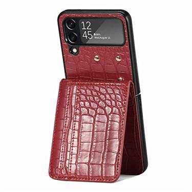 Imagem de Para Samsung Z Flip 4 5G Capa de celular com padrão Crocod para Samsung Galaxy Z Flip4 Flip 4 Zflip4 Carteira com bolso para cartão, vermelha, para Samsung Z Flip 4
