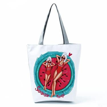 Imagem de Bolsas femininas afro douradas impressas bolsa de ombro moda bonita bolsa de compras ecológica portátil bolsa de praia de alta capacidade, Hl3039