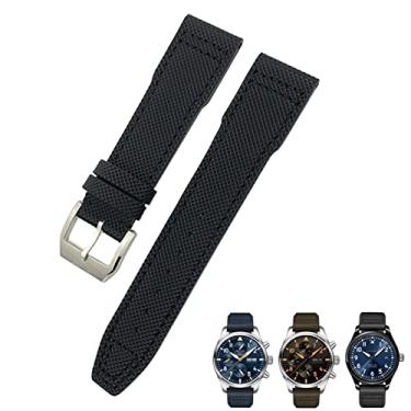 Imagem de HAODEE 20mm 21mm pulseira de nylon azul apto para IWC Portofino Big Pilot IW3293 Mark 18 Tissot TAG Heuer Seiko pulseira de relógio de nylon de couro (cor: pino preto, tamanho: 21mm)