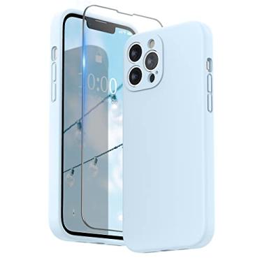 Imagem de SURPHY Capa compatível com iPhone 13 Pro Max com protetor de tela, (proteção da câmera + forro de microfibra macia), capa de telefone de silicone líquido de 6,7 polegadas 2021, azul nuvem