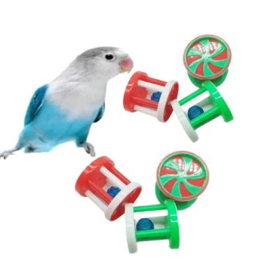 Imagem de YANQIN Conjunto de 6 bolas de sino de pássaro para treinamento de brincar de mastigar, gaiola de papagaio colorida, brinquedo de guloseimas de calopsita periquito, caiquês de conure, pequeno pé, talão, cachorrinho, cor aleatória (F)