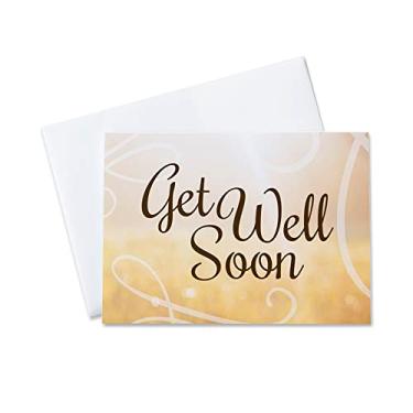 Imagem de Receba cartões de felicitações – GW1602. Cartões de felicitações com mensagens e designs de espiral Get Well Soon O conjunto de caixa tem 25 cartões comemorativos e 26 envelopes brancos brilhantes.