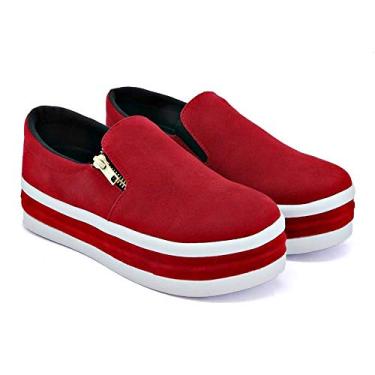 Imagem de Slip On Feminino Sola Alta Tênis Plataforma Com Zíper Macio Iate Camurça Para Ficar Alta Cor:Vermelho;Tamanho;39