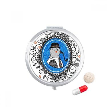 Imagem de Estojo de pílula com ilustração de folhas de flores e porta-comprimidos, recipiente para armazenamento de medicamentos