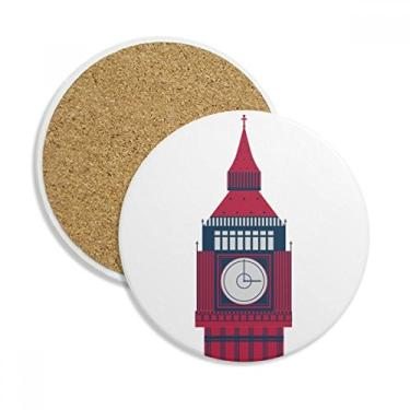Imagem de Caneca de porta-copos com bandeira de marco do Reino Unido Torre Big Ben, pedra absorvente de proteção de mesa