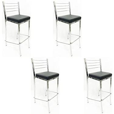 Imagem de Kit 4 Banquetas EMPILHÁVEL Cromada alta assento preto - Poltronas do Sul