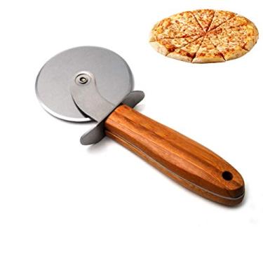 Imagem de Yeaphy Cortador de pizza de aço inoxidável, cortador de pizza com cabo de madeira antiderrapante