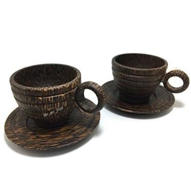 Imagem de Copo feito à mão com alça para café, chá, cerveja (madeira de pelúcia) K010 2 peças