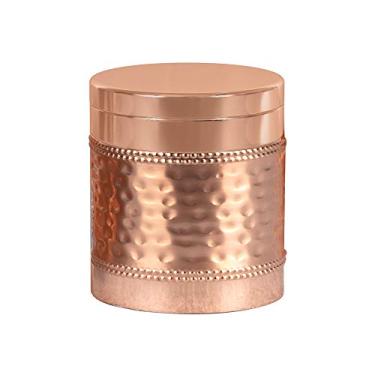 Imagem de nu steel nu stteel Copper Hudson Collection Qtip Holder, organizador de armazenamento de metal para banheiro, lata, boticário para cotonetes, redondas, bolas, acabamento martelado