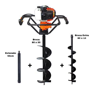 Imagem de KIT Perfurador de Solo Vulcan VPS520 2T 52CC 2,5HP com Broca 80x20cm + Broca Vulcan 80x12cm + Extensão 40cm com Pino Trava
