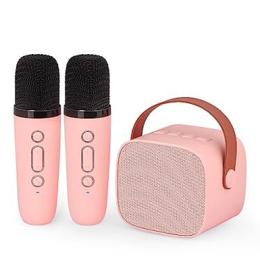 Imagem de Mini máquina de karaokê com 2 microfones sem fio, alto falante Bluetooth portátil para crianças e adultos, presentes para meninas e meninos festa de aniversário em casa (2 mic rosa)