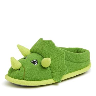 Imagem de Dearfoams Pantufa lavável unissex infantil infantil com animais peculiares, Dinossauro verde, 11-12 Toddler