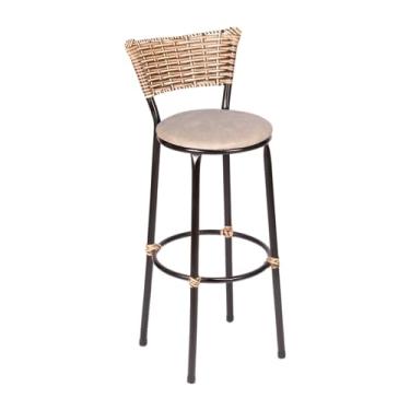 Imagem de Banqueta Alta Sua Casa Top Encosto Fixo Juncado Design Moderno Bancada Cozinha Americana (Junco Capuccino Mesclado, Bege)