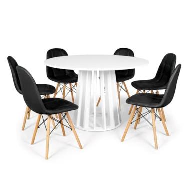 Imagem de Conjunto Mesa de Jantar Redonda Talia Branca 120cm com 6 Cadeiras Eiffel Botonê - Preto
