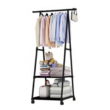 Imagem de Arara de Roupas Cabideiro Multifuncional Sapateira Closet Prateleira Com Rodas Organização Casa