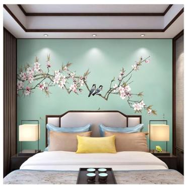 Imagem de TUYIFA Papel de parede 3d papel de parede chinês pincelada pássaros pintados à mão sala de estar quarto TV sofá fundo mural de parede (158''x110'' (400x280cm), pano de seda)