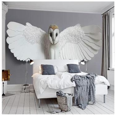 Imagem de TUYIFA Papel de parede 3D papel de parede relevo coruja padrão animal sala de estar quarto TV sofá fundo mural de parede (158''x110'' (400x280cm), pano de seda)