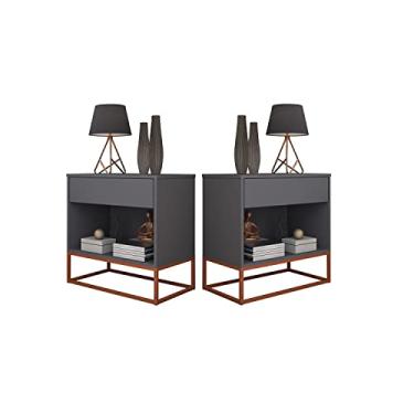 Imagem de Kit 2 Mesas de Cabeceira Industrial Gaveta Nicho Cinza Base de Ferro Cobre