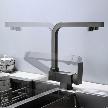 Imagem de Torneira de cozinha de 3 vias com filtro de água, torneira dobrável para água potável, saída dupla, pia de cozinha, torneiras misturadoras, preto-a, modo único