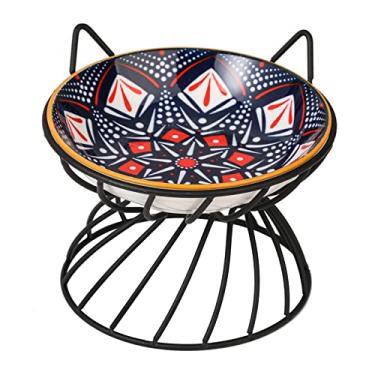 Imagem de Tigela de cerâmica elevada para comida de gato - Prato elevado para gatos com suporte antiderrapante - Tigela larga e rasa, adequada para bigodes - Segura para micro-ondas e lava-louças - 241 g, 14,6