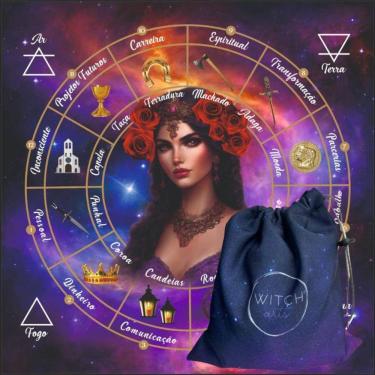 Imagem de Kit Toalha Cigana Tecido Jogo Baralho Tarot 70X70Cm + Estojo