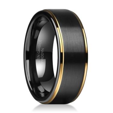 Imagem de Fyrddyn Anéis de tungstênio pretos clássicos gravados para homens e mulheres, adequado para noivado, casamento, presente de dia dos namorados, tamanhos 34 a 48, 13.5, Metal, Sem pedra preciosa