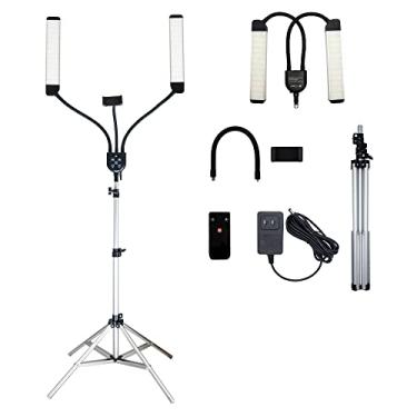 Imagem de Luz LED portátil de braço duplo com tripé, Porta USB, Controle remoto, Suporte de telefone, Temperatura de cor ajustável 3200K-5800K, para extensão de cílios, Tatuagem, Maquiagem,Fotografia