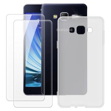 Imagem de MILEGOO Capa para Samsung Galaxy A7 2015 + 2 peças protetoras de tela de vidro temperado, capa de TPU de silicone macio à prova de choque para Samsung Galaxy A7 2015 (5,5 polegadas), branca