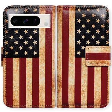 Imagem de Bcov Capa para Pixel 8 Pro, capa carteira flip de couro retrô com bandeira americana com suporte para cartão e suporte para Google Pixel 8 Pro