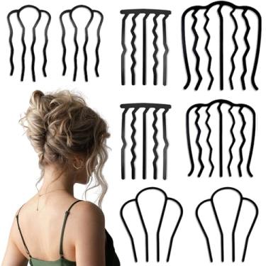 Imagem de Pentes laterais de cabelo de 8 peças pente francês torcido clipe de garfo de cabelo de metal para coque updo, pentes de cabelo em forma de U, ferramenta de cabelo para penteados vintage acessórios de