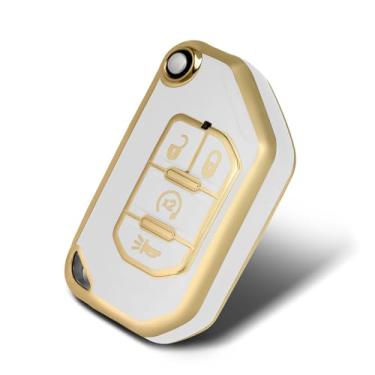 Imagem de WORCAS Capa protetora de TPU Smart Key Fob compatível com Jeep Gladiator JT Sahara JLU Wrangler JL Rubicon, acessórios de controle remoto de entrada sem chave de 4 botões (branco)