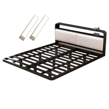Imagem de Estrutura De Cama Queen Preta, Estrutura De Cama Tamanho Completo Com Lâmpada De Indução, Estrutura De Cama Plataforma Tamanho Queen Com Pernas De Apoio (Color : Black, Size : 47x78in)