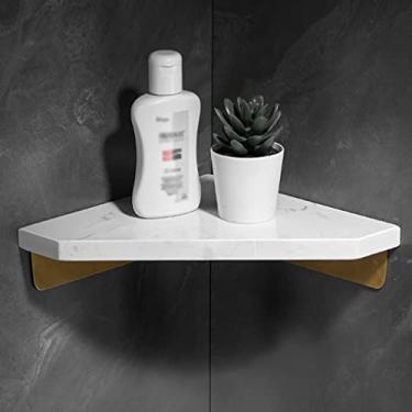 Imagem de Prateleiras de chuveiro, prateleira de banheiro, suporte de canto de banheiro de luxo leve de mármore montado na parede, rack de armazenamento triangular de banheiro (tamanho: uma camada única branca)