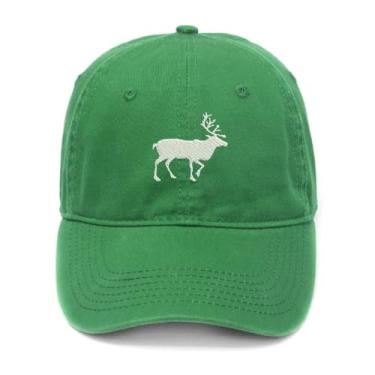 Imagem de Boné de beisebol masculino bordado Moose Animal algodão lavado, Verde, 7 1/8