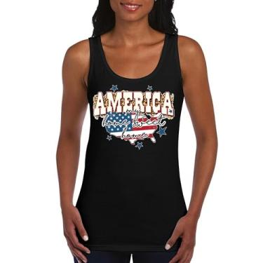 Imagem de Camiseta regata feminina America My Home Sweet Home 4th of July Stars and Stripes Pride American Dream Patriotic USA Flag, Preto, G