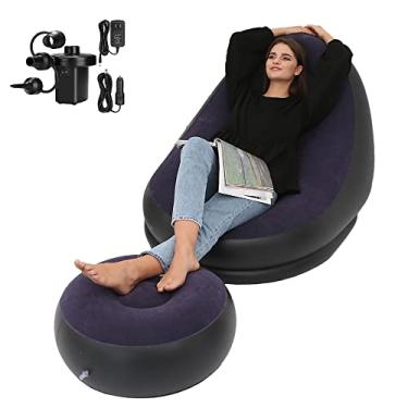 Imagem de STARBRILLIANT Espreguiçadeira inflável com bomba de ar, espreguiçadeira para sala de estar interna, quarto, viagem, acampamento, piquenique, praia, espreguiçadeiras, (preto)