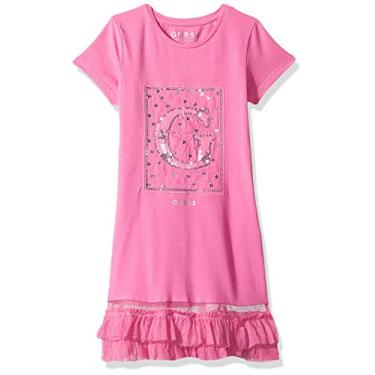 Imagem de GUESS Camiseta feminina com estampa de lantejoulas e acabamento em malha de manga curta, Parede rosa, 2
