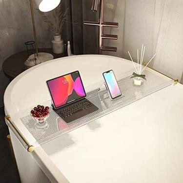 Imagem de Bandeja de mesa de banho, guarda-corpo antiderrapante e elevado, prateleira de banho sobre o banho, leitura e organizador de laptop, mesa de bandeja de banheira de acrílico com alças dourada