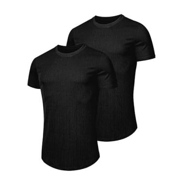 Imagem de JMIERR Camiseta masculina com gola redonda, manga curta, caimento justo, com nervuras, malha elástica, W preto/preto, M