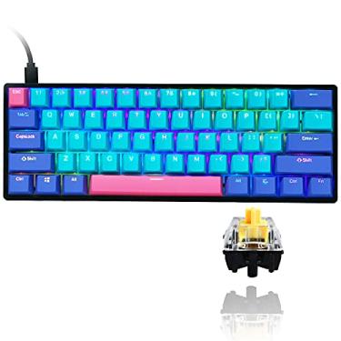 Imagem de Teclado mecânico Gk61 SK61 60% 60%, teclas personalizadas Hot Swappable 60% PBT teclado para jogos com cabo RGB retroiluminado NKRO Tipo-C para Win/PC/Mac, resistente à água (Gateron óptico amarelo, Coringa)