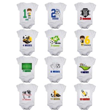 Imagem de Kit 12 Body Bebê Mesversario Manga Curta Futebol 1 A 12 Meses Masculino-Masculino