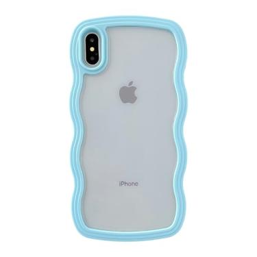 Imagem de Caseative Capa para iPhone Xs Max, linda moldura ondulada encaracolada à prova de choque macia compatível com capa para iPhone (azul, iPhone Xs Max)