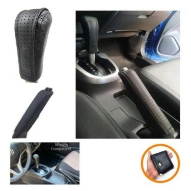 Imagem de Kit Couro Capa Manopla Câmbio Automático e Alavanca Freio de Mão Honda