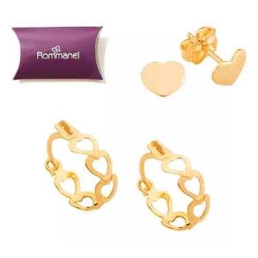 Imagem de Conjunto rommanel kit 2 brincos banhado ouro 3x 24k 18k e 22k feminino