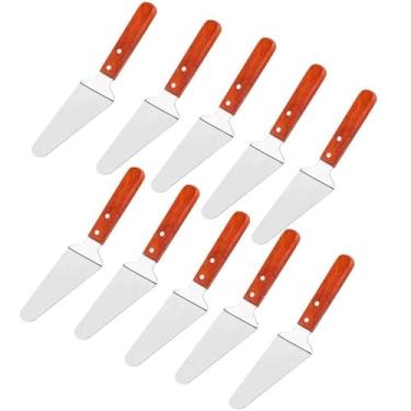 Imagem de Suporte de bolo para servidor de torta MBB com alça de madeira de espátula triangular, pá de aço inoxidável para assar biscoitos de pizza, Fino, 17# Wood, 10